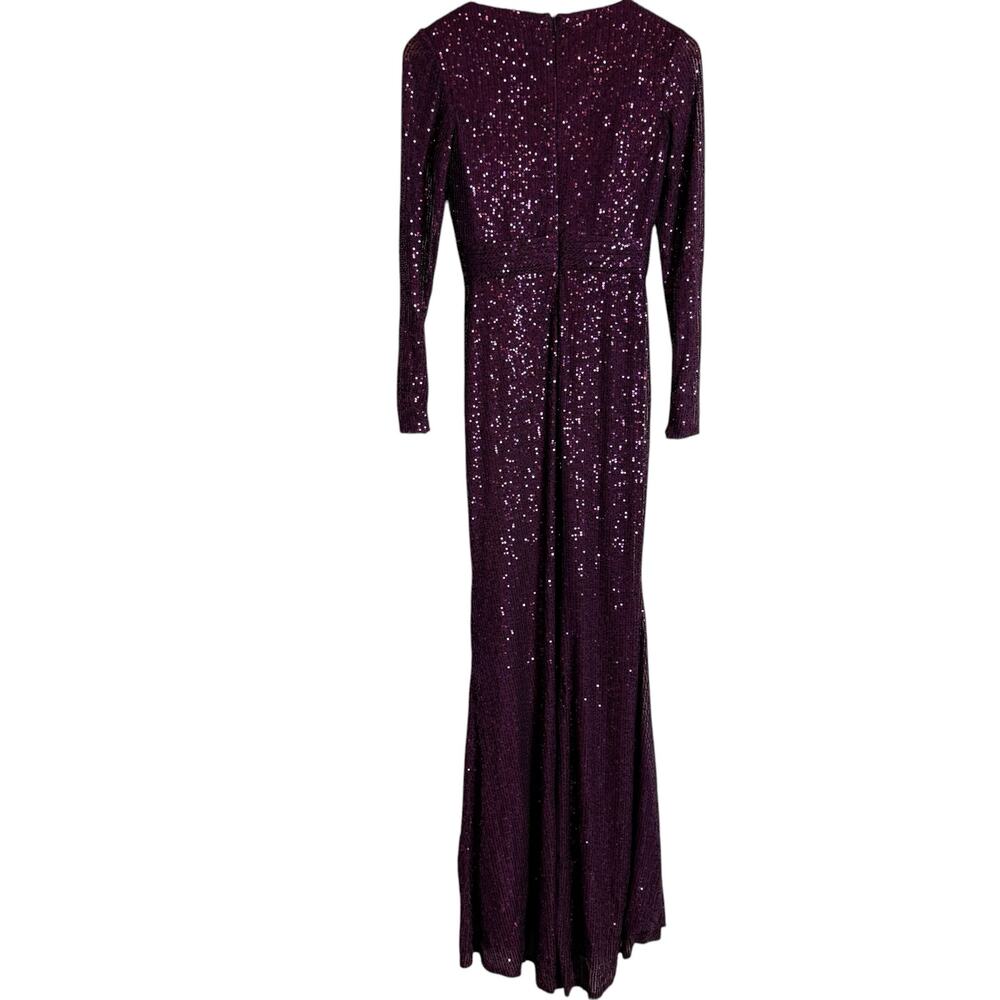 Mac Duggal Purple Sequined Long Sleeve V-Neck Slit Formal Prom Gown Size 2 - Picture 9 of 9